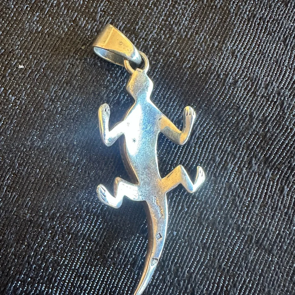Sterling Lizard Reptile Pendant Necklace Charm
